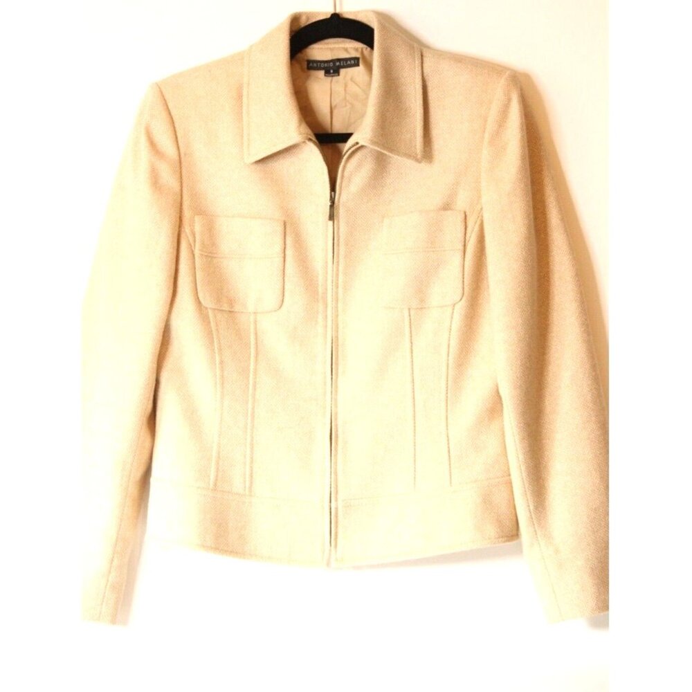 ANTONIO MELANI Women’s Wool Blend Crop Zip Blazer Jacket Beige/Camel Sz 8